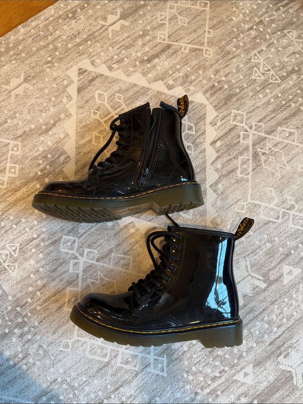 Dr. Martens Black Leather Lace-Up Boot with Yellow Tab